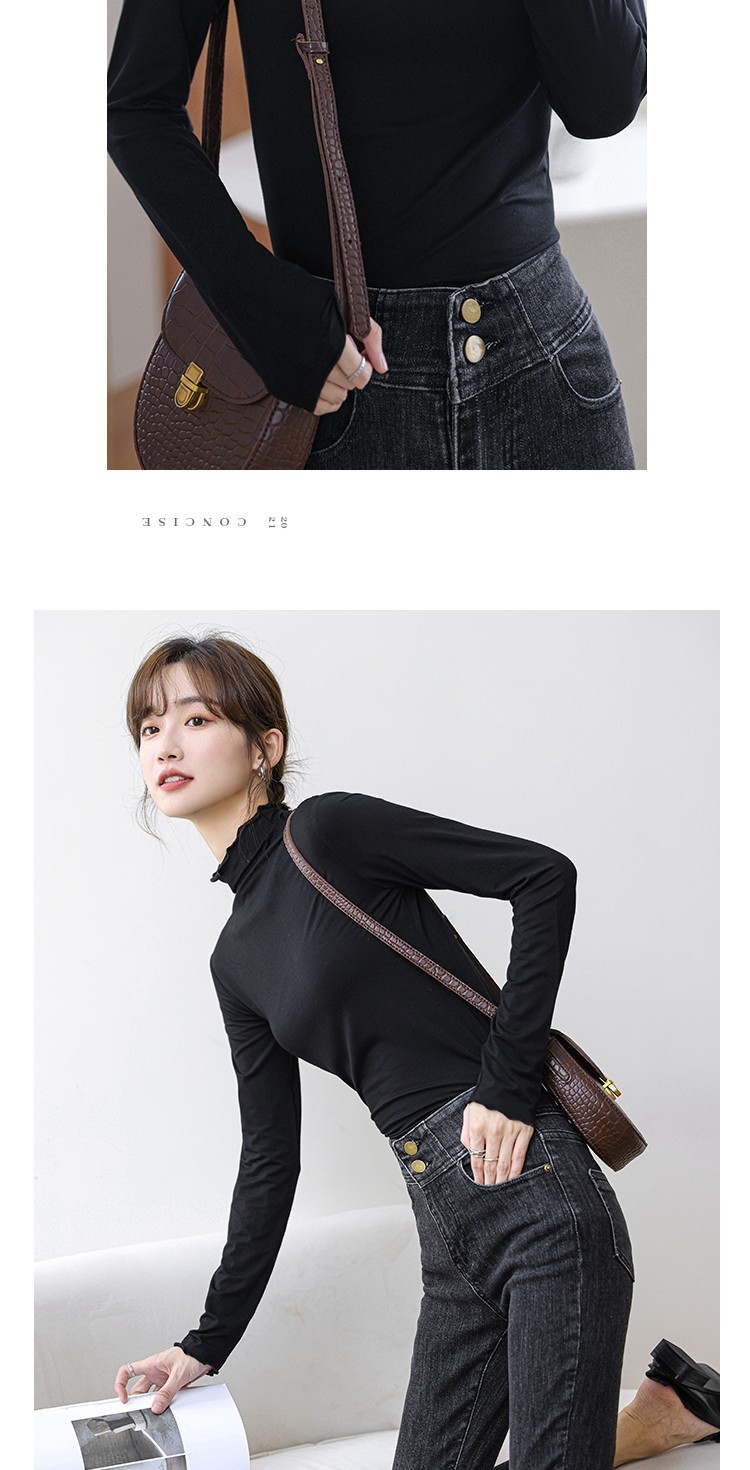 浪莎打底衫女半高领长袖纯色修身春秋冬外穿内搭内衣女秋衣 品质黑 均码