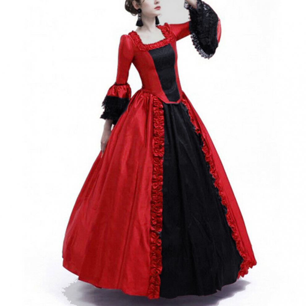 欧洲中世纪宫廷礼服cosplay贵族长裙舞台话剧演出服欧美复古晚女 红色