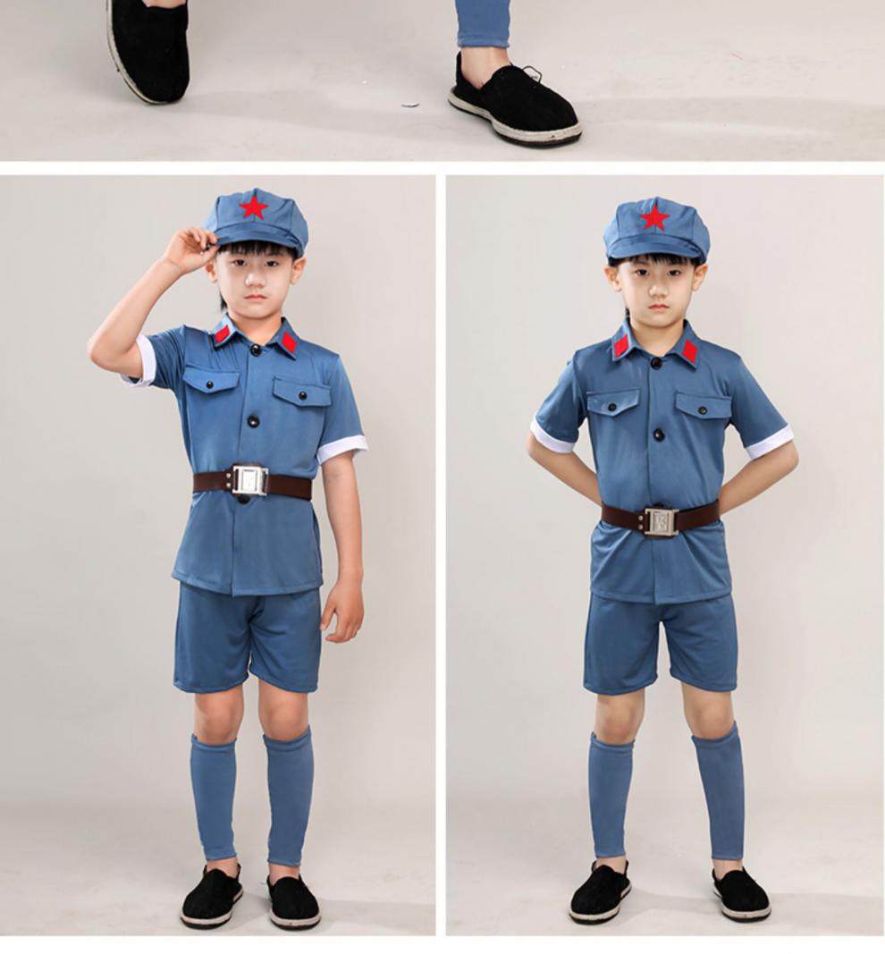 红军演出服儿童小八路军长征表演服装少儿闪闪节日合唱新四军 蓝灰色