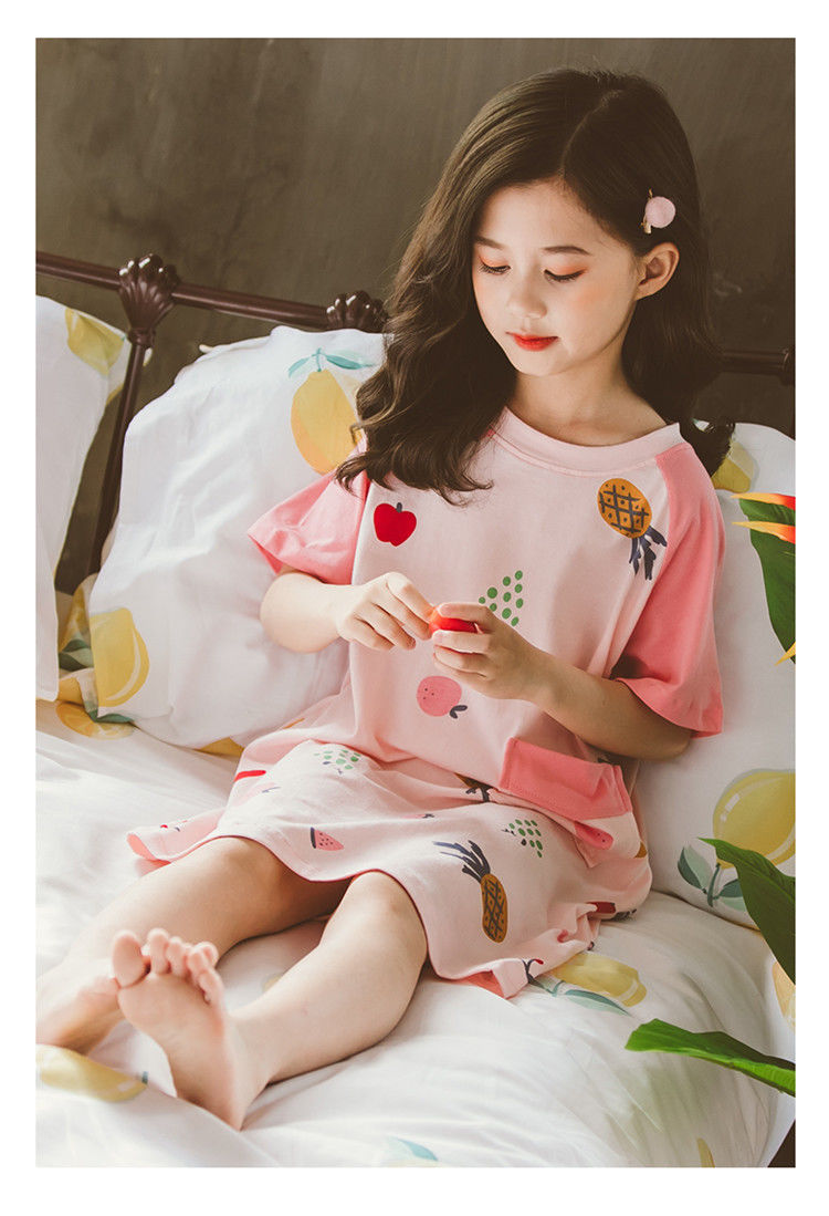 女宝宝短袖秋装家居服儿童家居裙杏色ke2036睡裙150建议身高145cm左右