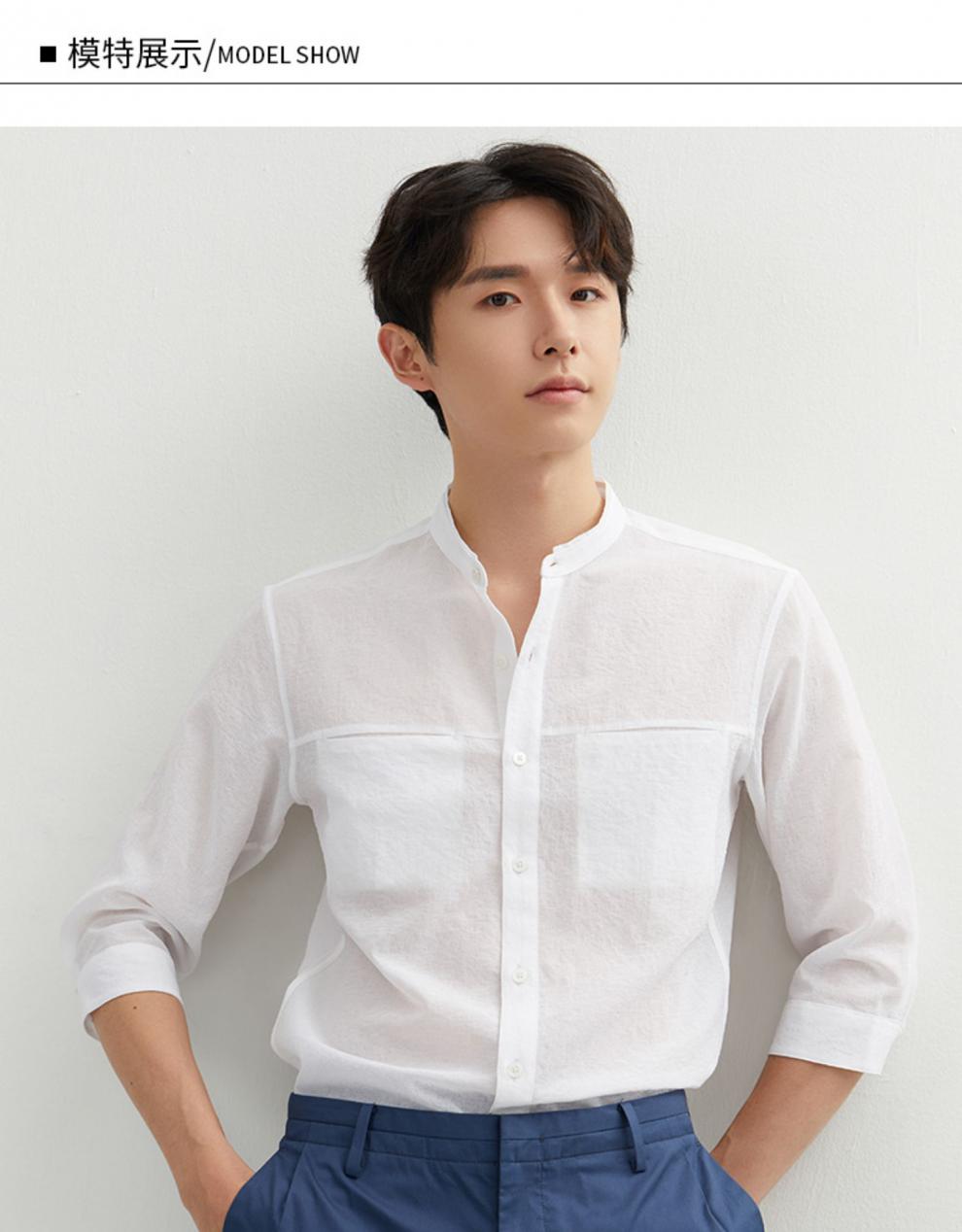 ziozia夏季新款韩版男装休闲舒适简约男休闲长袖衬衫白色90165