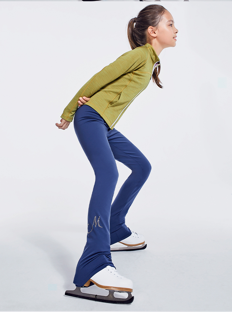 moodytiger女童花样滑冰裤速干弹力训练裤儿童运动长裤溜冰裤秋季藏