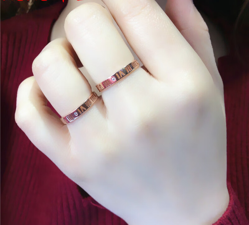 紫金罗马数字情侣戒指14k玫瑰金精致镂空指环数字戒指 女士18号【图片