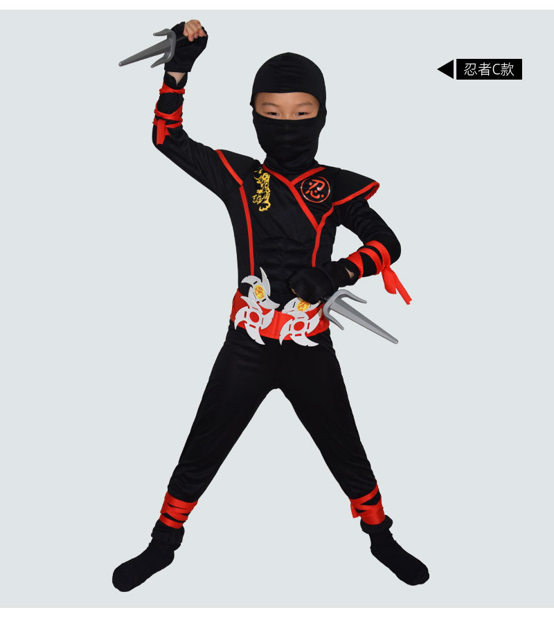 万圣节儿童日本忍者服装cosplay刺客套装夜间蒙面武士衣服 忍者b xl