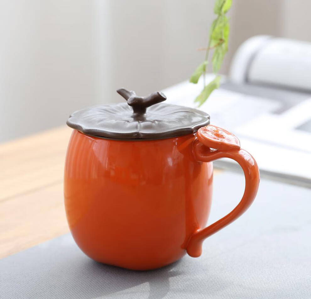 茶罐万柿如意茶具创意柿子杯个性马克杯带盖过滤泡茶杯高端礼品盒套装