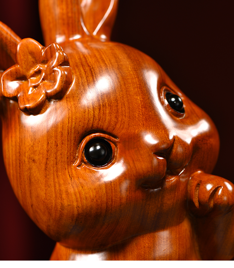 凯都小兔子兔宝宝实木头雕刻动物生肖家居客厅装饰书架女友生日礼物兔