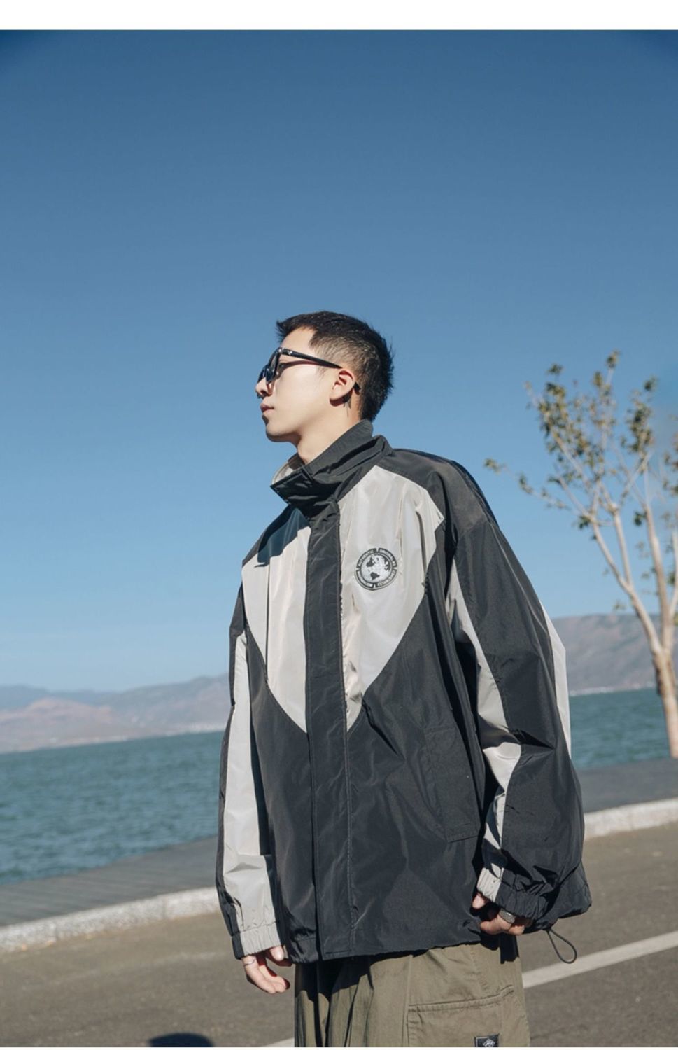 高中生外套男春秋薄款2021新款春秋拼接立领日系士衣服宽松青年帅气