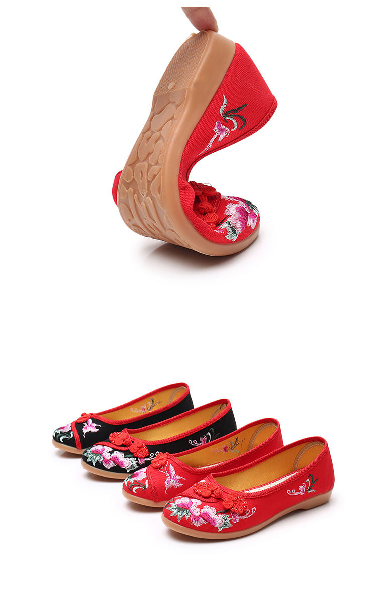 春夏新款老北京绣花鞋女民族风古装汉服鞋子牛筋底布鞋妈妈舞蹈鞋h165