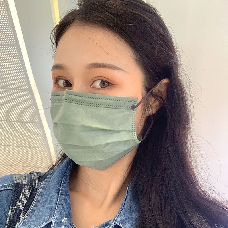 hnxc新品莫兰迪色口罩莫兰迪色系彩色纯色三层口罩成人潮流创意时尚网