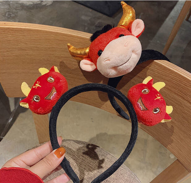 牛气冲天牛年发箍牛角新年头箍本命年饰品发饰发卡喜庆牛头头饰女 牛