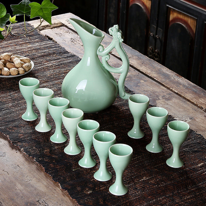 复古酒具陶瓷酒具套装 酒壶黄酒分酒器白酒杯烈酒杯小酒盅清酒 一斤装