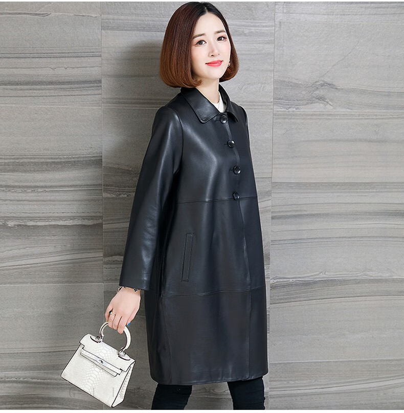 歌芬蔓品牌真皮皮衣女新款秋宽松高档时尚中长款单绵羊皮风衣大衣外套