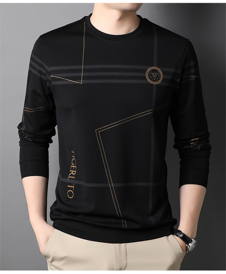 品牌男装秋新款男士长袖卫衣中青年都市休闲圆领条纹男装上衣8667商务