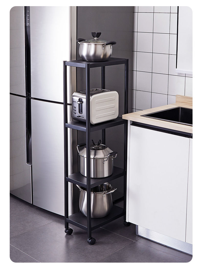 不锈钢厨房夹缝置物架落地多层超窄冰箱缝隙带轮可移动锅架四层大号长