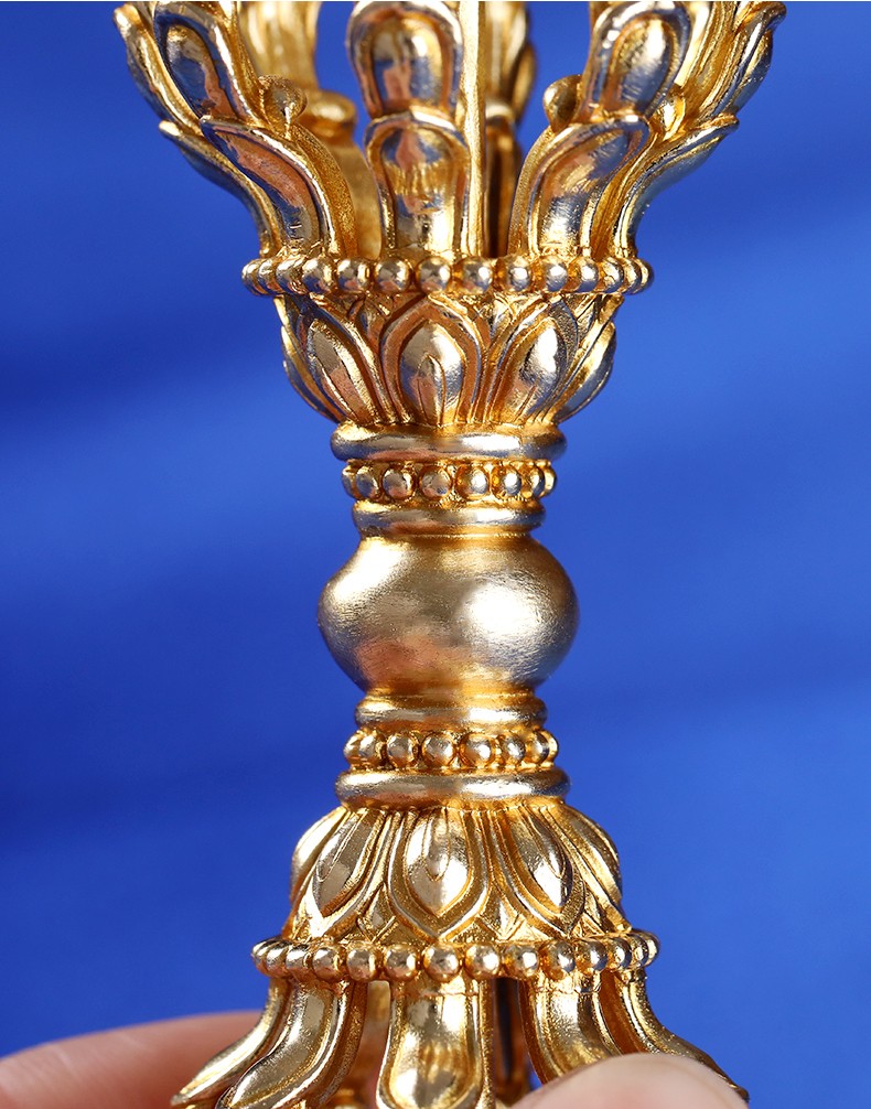 mam 尼泊尔工艺品铜加厚九股金刚杵密宗法器雕刻莲花藏式降魔杵摆件