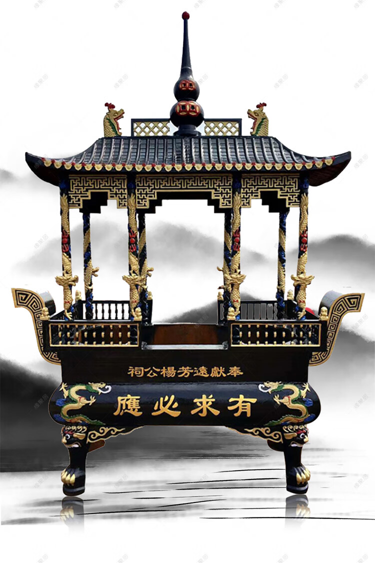 送客户办公桌摆件商务摆件大香炉寺庙长方形长方形铸铁烧香炉黄铜供佛