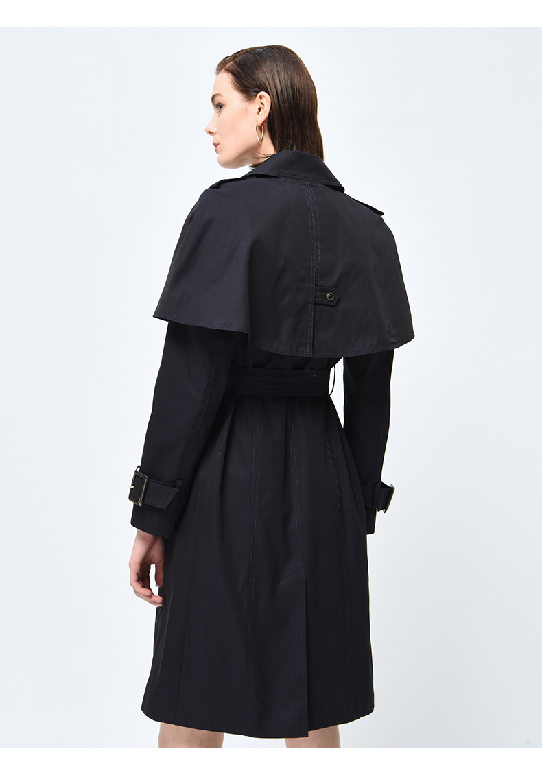 scofield女装冬斗篷双排扣系腰带风衣米黄色35165