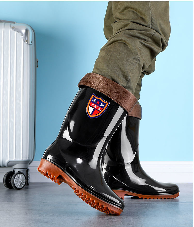 支持国货李宁男高筒劳保耐磨牛筋底雨鞋男保暖耐酸碱中筒雨靴防滑