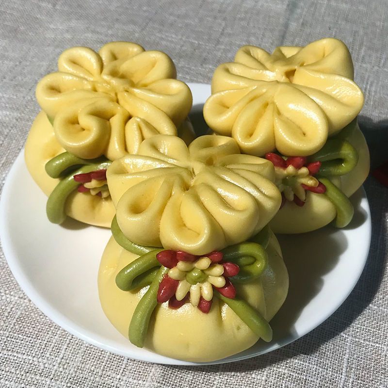 福袋馒头花饽饽寿桃奶香馒头山东年货上供祝寿馍馍面食豆沙馅馒头