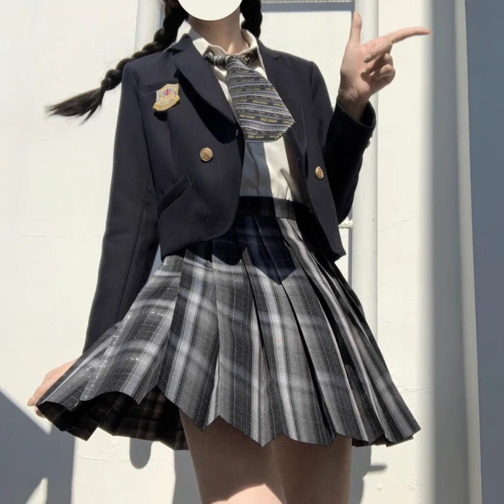 jk制服套装女生学院风春夏jk格裙加大码星夜曙光裙亮丝银线校供黑格胖
