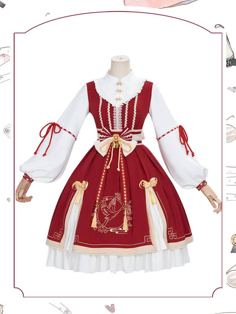 国风元素 春侣中华风lolita裙 金鹤归来op 汉元素秋冬新年款洛丽塔裙