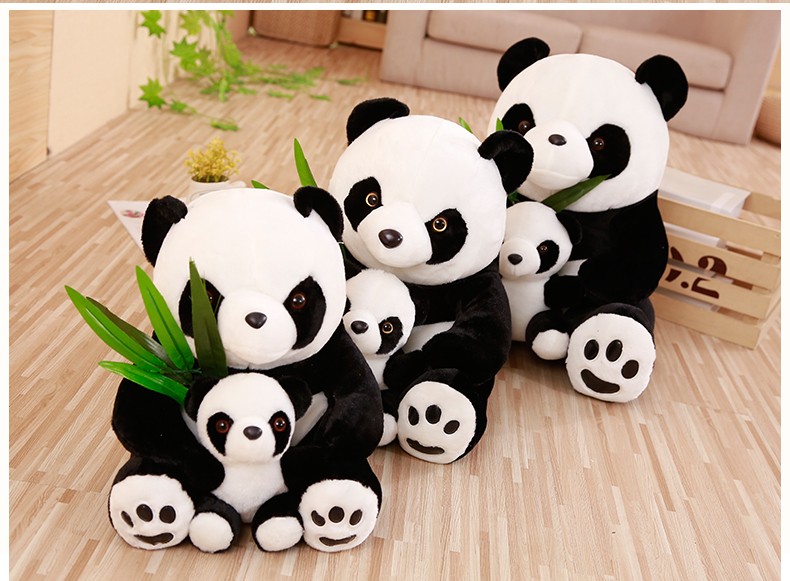 迪士尼新年礼物圣竹叶母子熊猫公仔四川熊猫玩偶娃娃小号