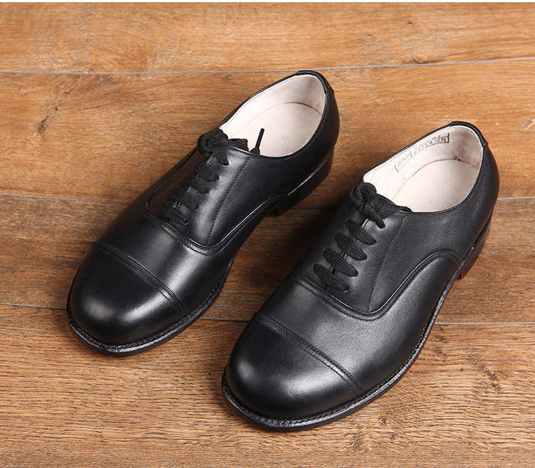 3516厂皮底圆头老领导皮鞋三接头大码宽松皮三钉皮趟底复古教官鞋黑色