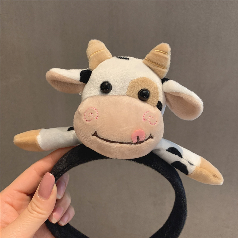 奶牛发箍防滑压发牛角造型发卡外出表演节日头饰 卡其色-卖萌奶牛发箍
