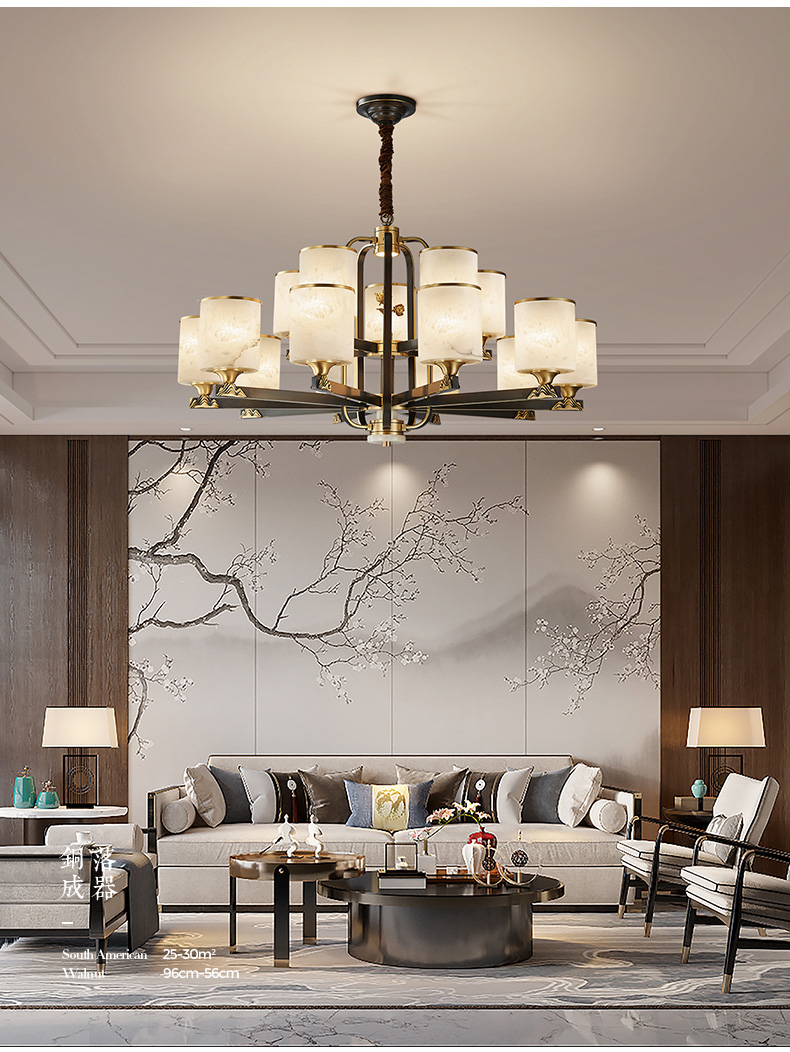 曦特莱轻奢品牌新中式吊灯客厅灯具全铜云石中国风简约大气现代餐厅