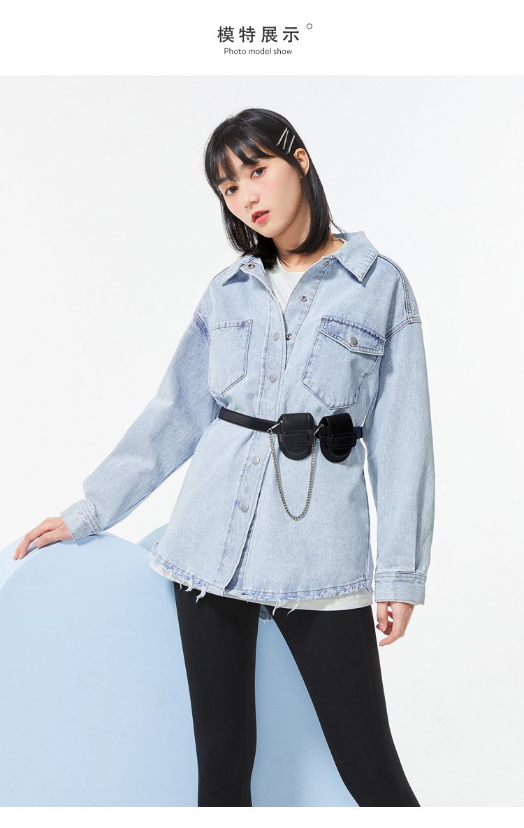 新品乐町简约牛仔外套2021春季新款纯色女宽松牛仔蓝现货m