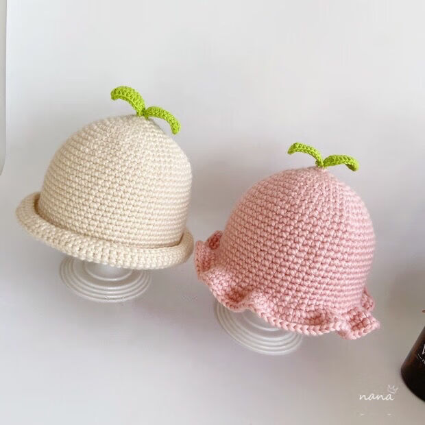 新品成品手工钩织毛线宝宝帽子套装手工编织新款萌芽帽手工毛线帽子