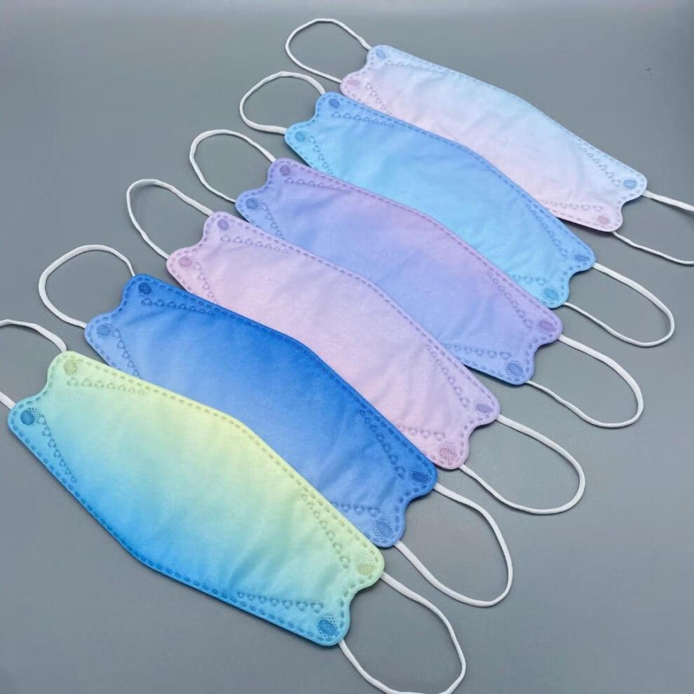 依沐幕新品印花口罩网红渐变色4d立体护口罩男女柳叶型混色50片装不同