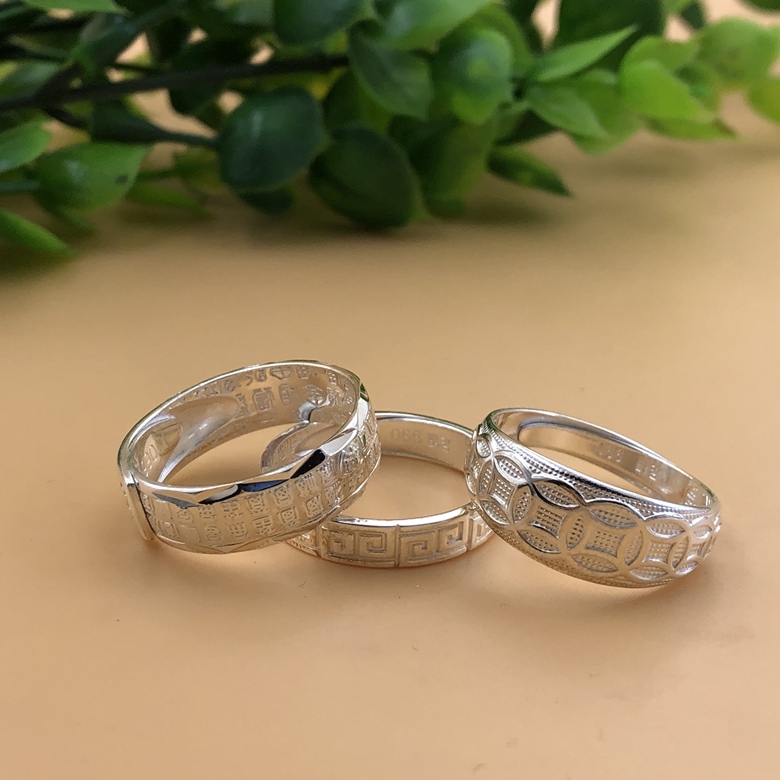 妈妈百福银戒指99银女活开口食指中老年人爸爸男足银指环 百福戒4克