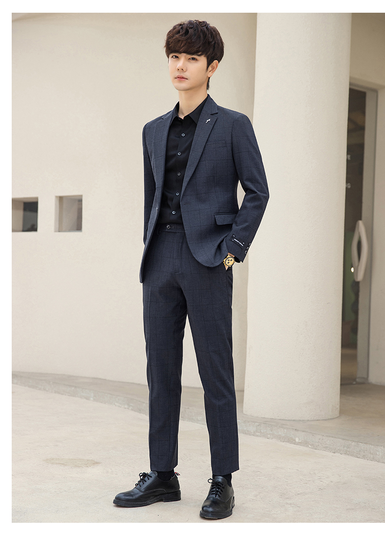 布彦格子西装男套装商务正装韩版潮流修身帅气春季休闲小西服外套单西