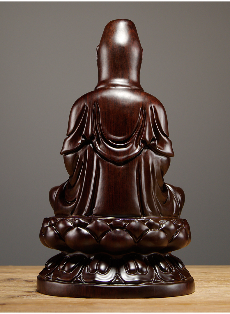 木雕观音佛像摆件实木坐莲观世音菩萨红木家居供奉装饰工艺品 精雕观