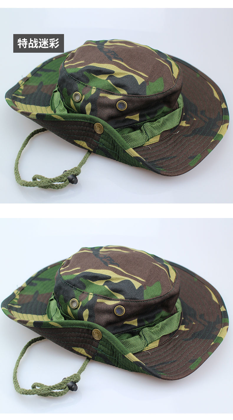 迷彩圆帽迷彩圆边帽夏季户外男军迷帽奔尼帽钓鱼渔夫帽林地迷彩