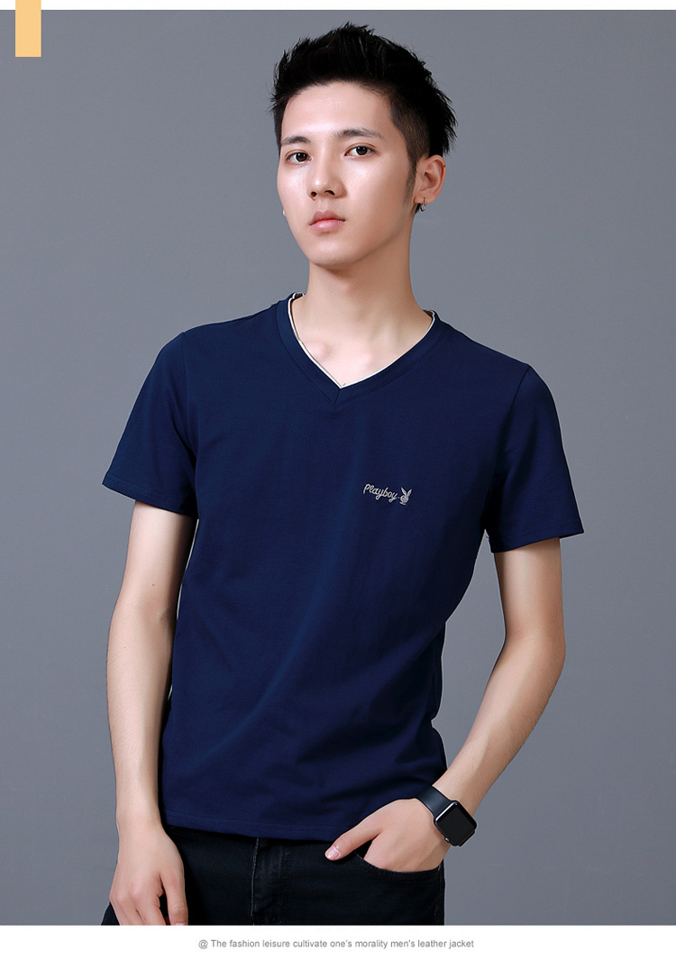 公子短袖t恤男士夏季v领宽松白色潮牌潮流男生简约百搭上衣服 灰色 xl