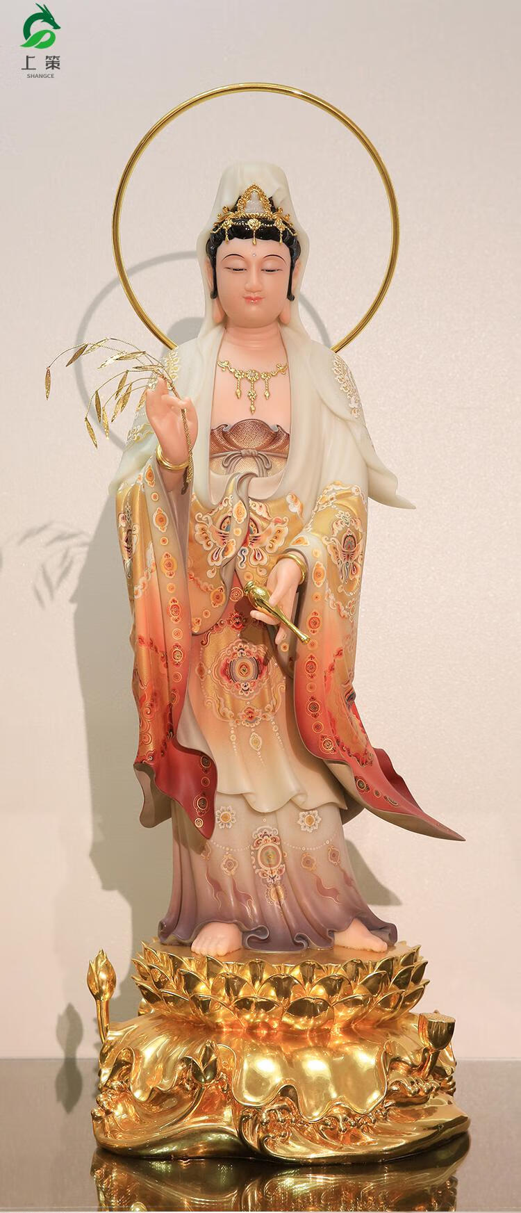 汉白玉彩绘西方三圣神像家用阿弥陀佛佛像观音菩萨大势至站立摆件 128