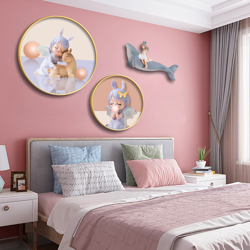 电表箱时钟简约装饰画 儿童房装饰画粉色卡通少女心温馨卧室床头装饰