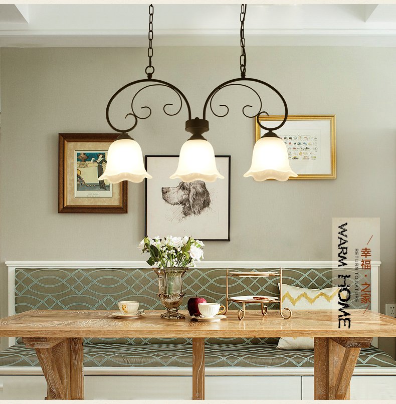 歺厅灯餐吊灯 美式餐厅灯吊灯三头简约现代饭厅灯餐桌灯具歺厅灯田园j