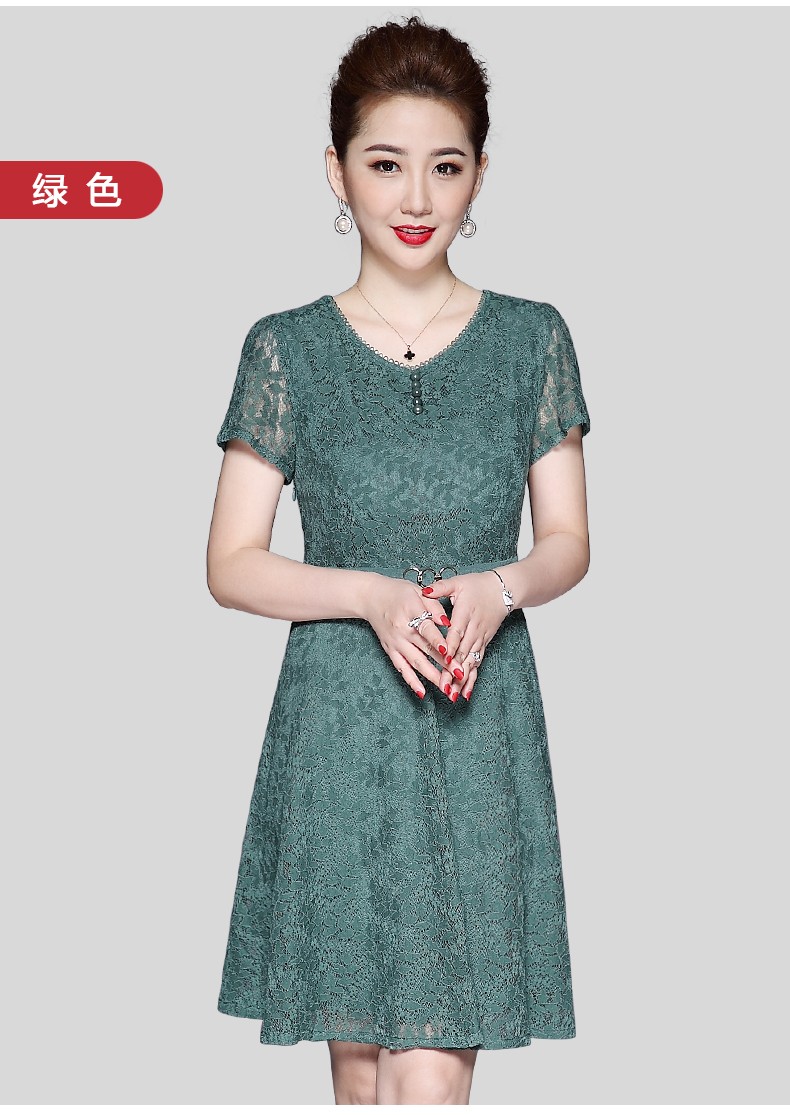 恒源祥 妈妈夏装连衣裙高贵洋气中长款40-50岁中老年女装大码中年夏季