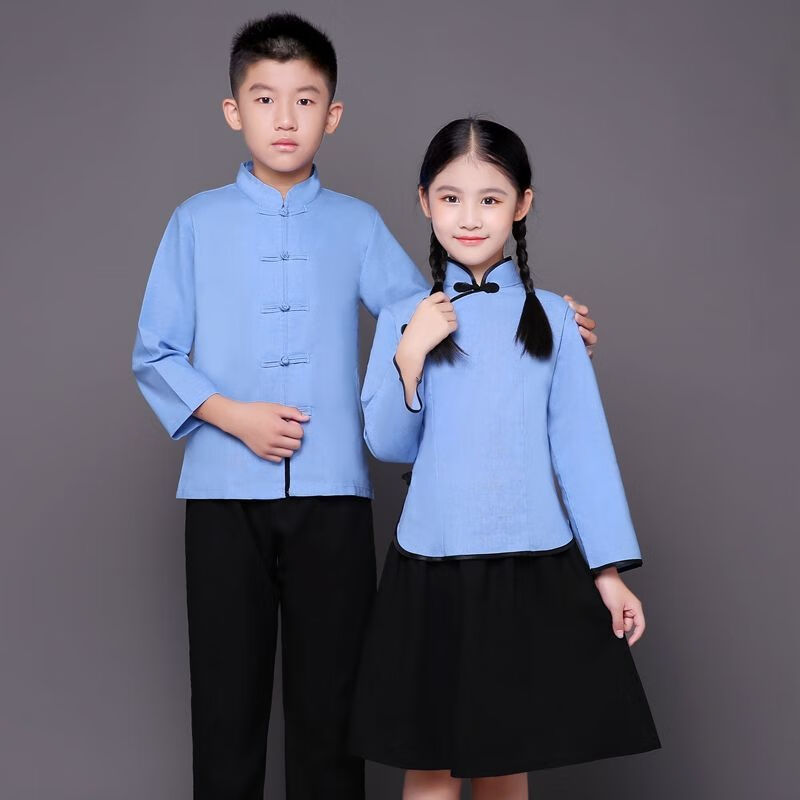 中式儿童服装男孩儿童民国服装五四青年装民国学生装幼儿园运动会合唱