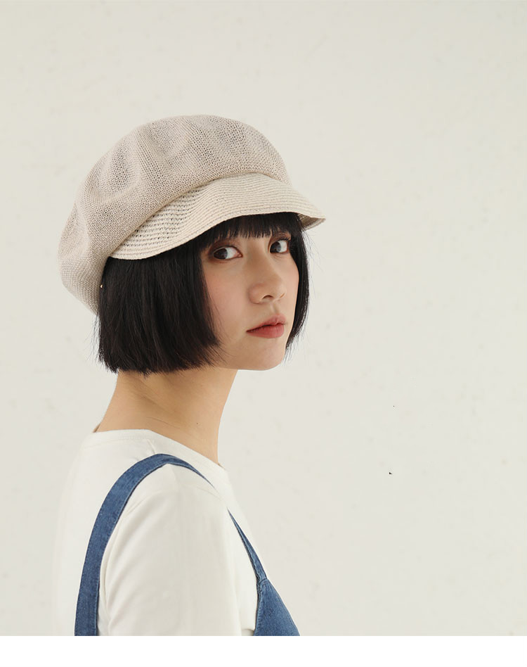 somubay 日本uv亚麻夏季透气薄款针织鸭舌贝雷帽女遮阳防晒画家帽报童