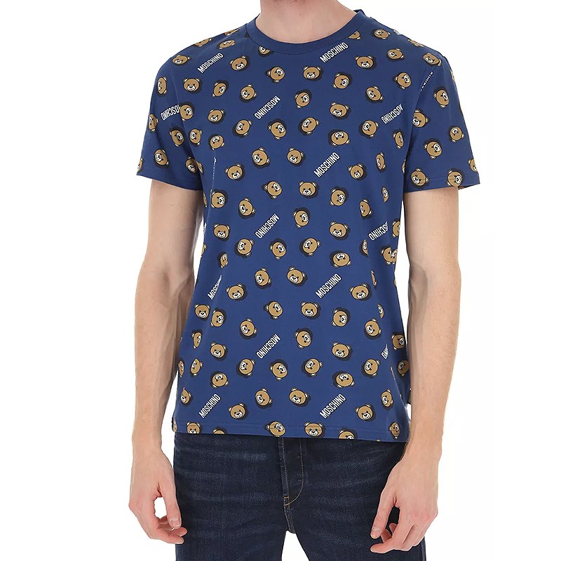 moschino莫斯奇诺 新款男士棉质小熊印花短袖t恤奢侈品 深蓝色a1908