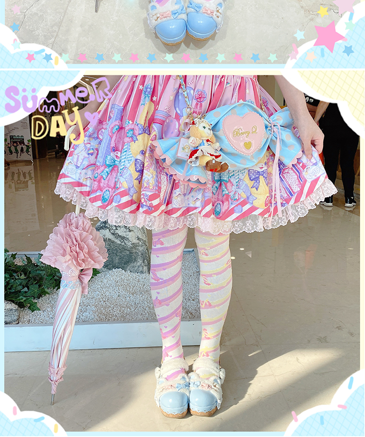 lolita袜子女秋冬过膝袜厚精梳棉洛丽塔日系袜yd 新版宽纹黄粉色 过膝