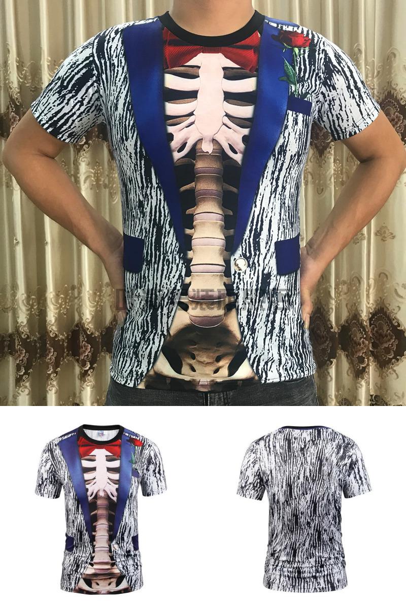 装短袖男t恤个性逼真cosplay假胸肌假腹肌衣服年会表演 西装肌肉男短t