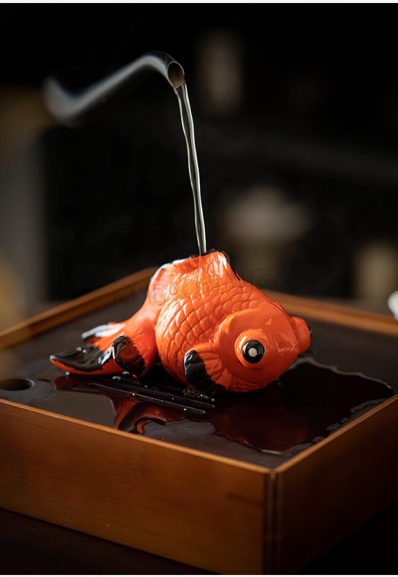 高端茶宠变色可养精品陶瓷茶宠创意变色金鱼茶玩茶盘摆