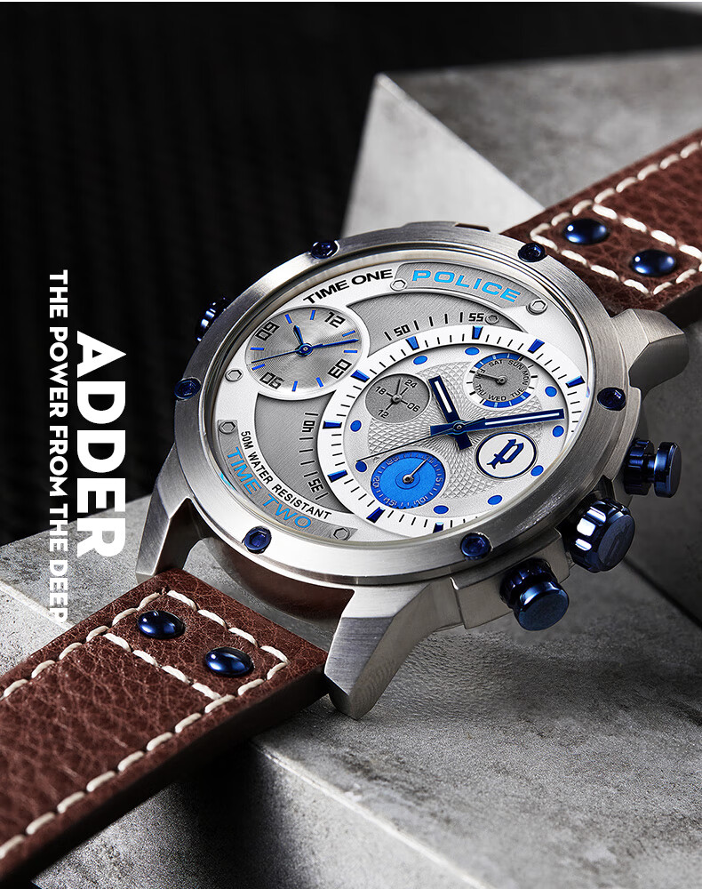 【品质好货】意大利police手表欧美多功能双时区计时男石英表 pl.