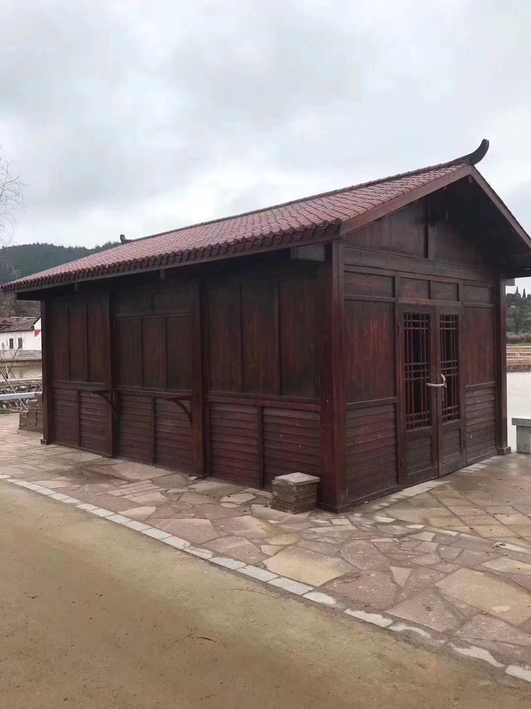 新款户外庭院防腐木凉亭木屋实木八角青瓦古建仿古长廊亭子卡汐沐红