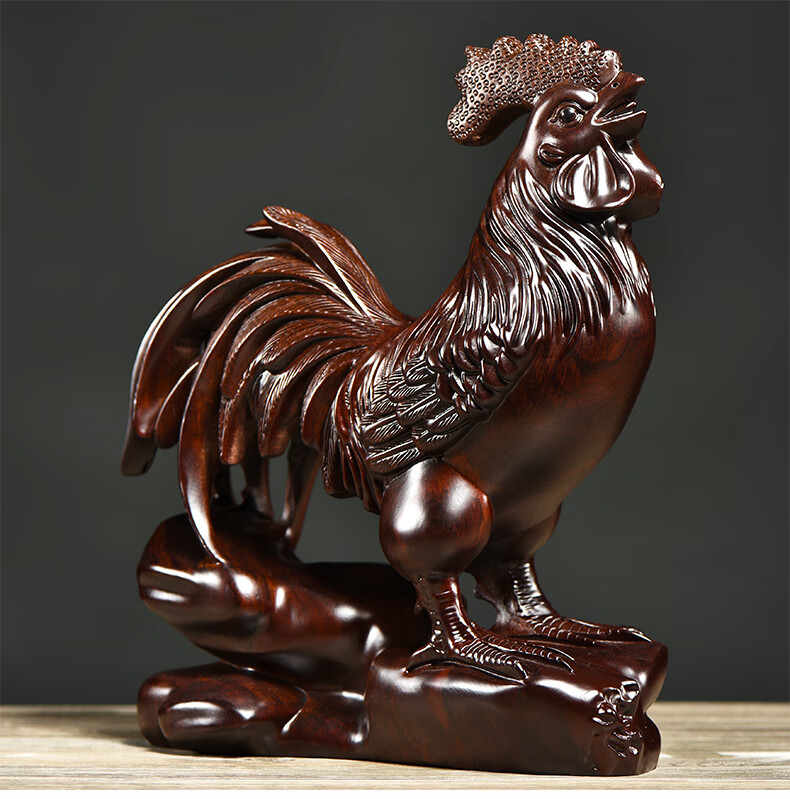 洁莱琳木雕鸡十二生肖木头鸡摆件家居客厅电视柜装饰工艺品乔迁送礼